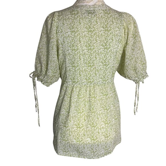 Ann Taylor Loft Floral Blouse Top Peasant Puff Sleeve Green S - Picture 4 of 6